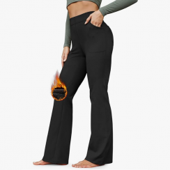 1 Pair Fleece Lined Flare Yoga Pants With Pockets